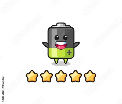 the illustration of customer best rating, battery cute character with 5 stars
