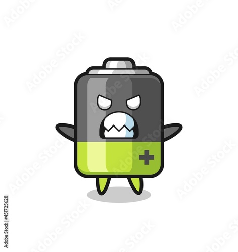 wrathful expression of the battery mascot character