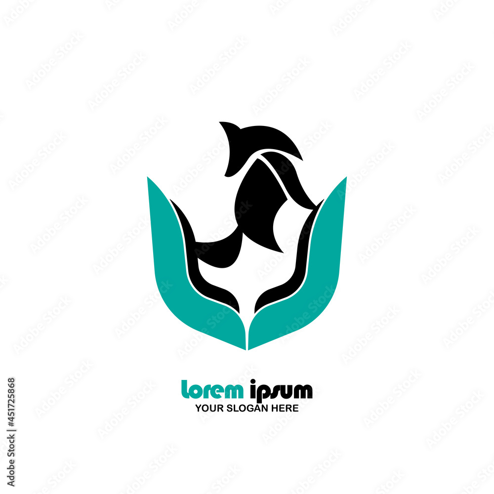 Fototapeta premium fox and human hands icon logo