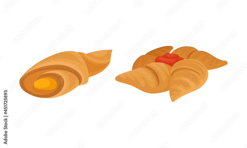 Baked products set. Sweet pastry buns cartoon vector illustration Baked products set. Sweet pastry buns cartoon vector illustration