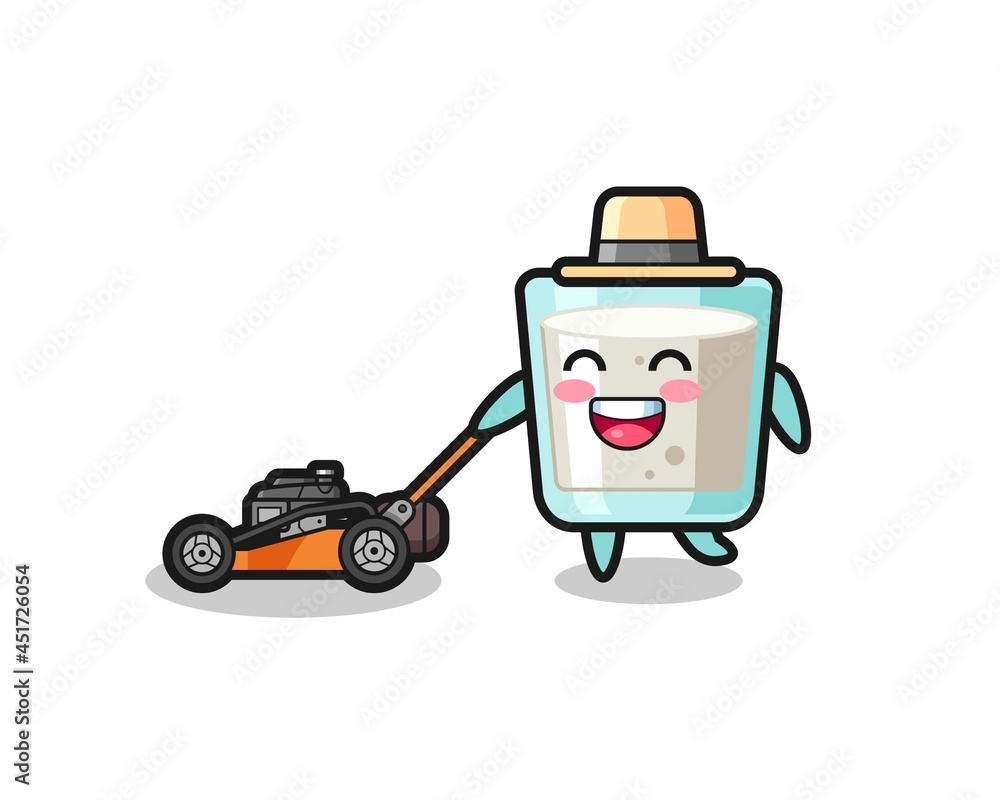 illustration of the milk character using lawn mower illustration of the milk character using lawn mower