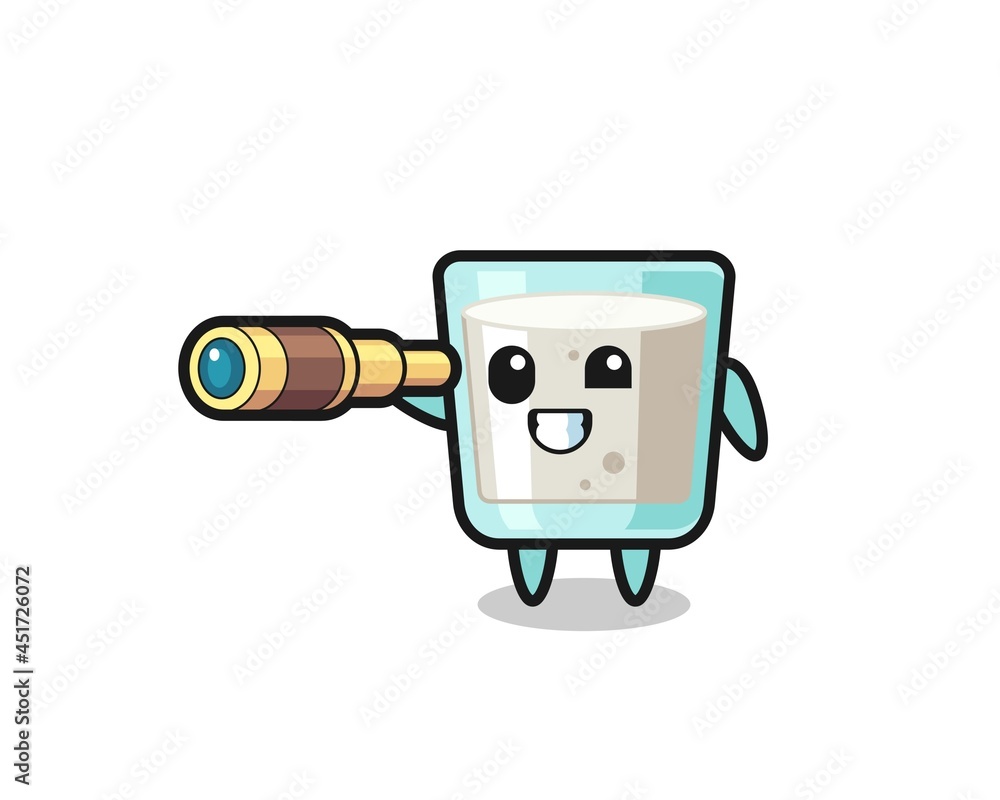 cute milk character is holding an old telescope cute milk character is holding an old telescope