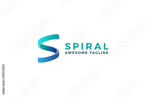 Letter S creative 3d blue color spiral staircase like technological business logo