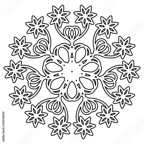 black and white floral ornament. a pattern element. contour drawing by hand. embroidery  coloring page  template  henna  tattoo  print.