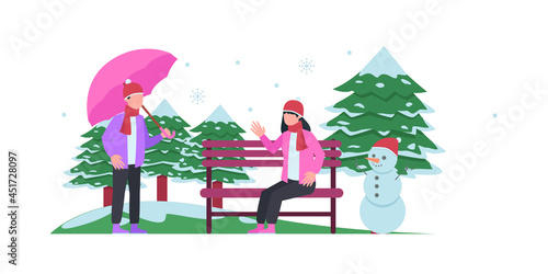 Winter flat illustration. flat design web page templates of winter vacation, travel destination, nature, tourism. Modern vector illustration concepts for website and mobile website development.