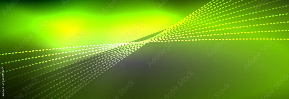 Neon shiny color background with light glowing wave line particles. Wallpaper background, design templates for business or technology presentations, internet posters or web brochure covers Neon shiny color background with light glowing wave line particles. Wallpaper background, design templates for business or technology presentations, internet posters or web brochure covers
