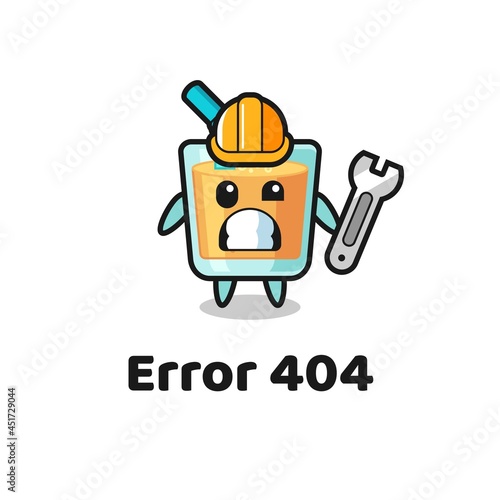 error 404 with the cute orange juice mascot
