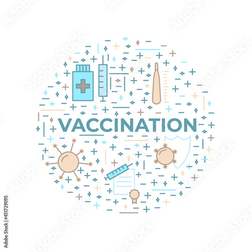 Vaccination, immunization line style icon design element. Vaccines against virus, vaccination sheldule, anti vaccine, shield virus. Flu, hepatitis, measles covid prevention. Flat vector illustration