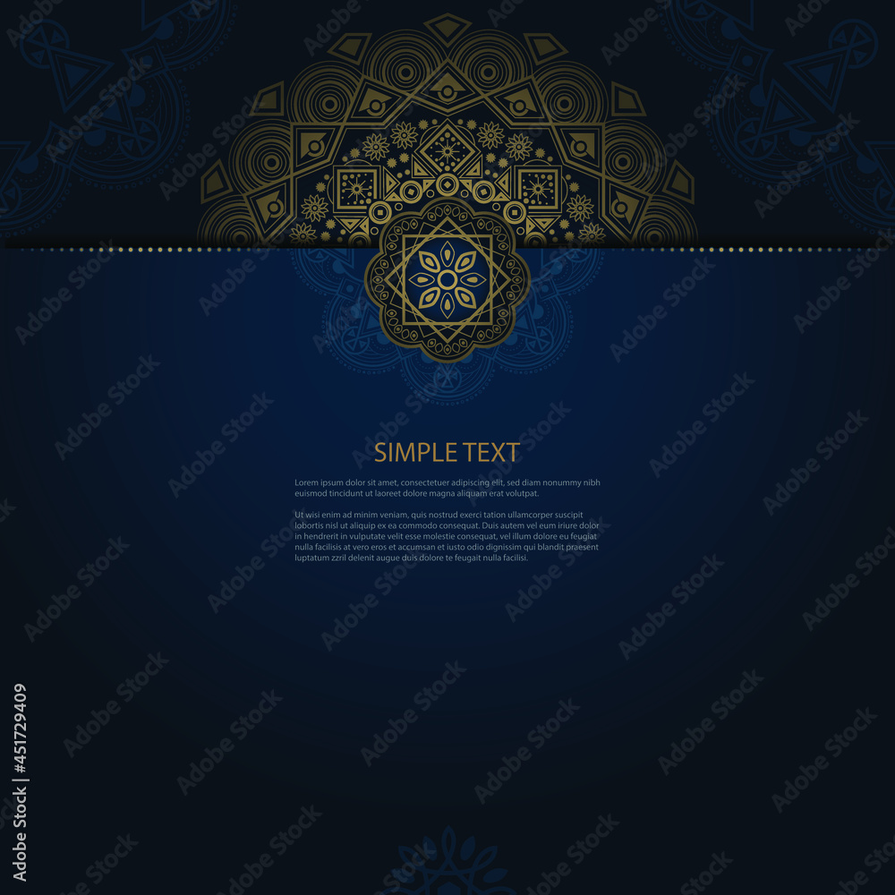 Fototapeta premium Ornament template design on a dark blue background. Mandala. Great for invitations, business cards, flyers, menus, brochures, postcards, backgrounds, wallpapers, decorations, or any desired idea.