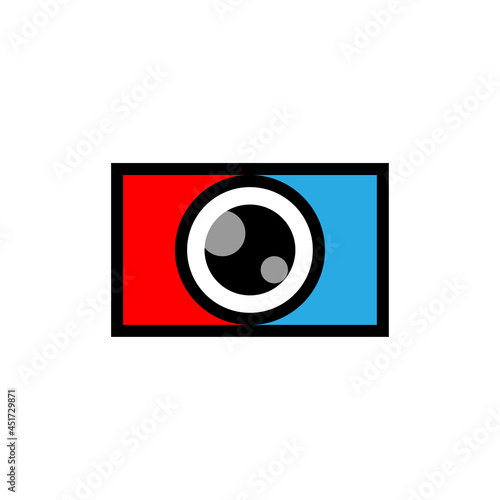 red and blue camera box and camera eye icon logo