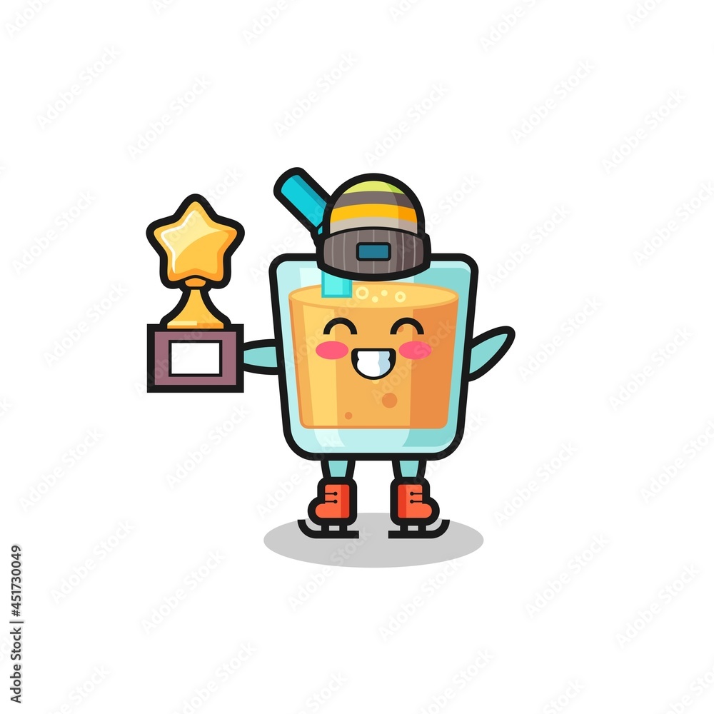 orange juice cartoon as an ice skating player hold winner trophy orange juice cartoon as an ice skating player hold winner trophy