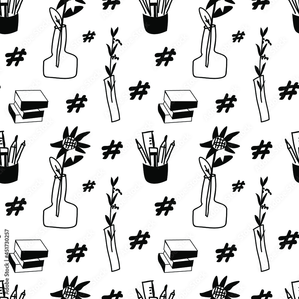 Seamless vector pattern back to school in black.Repeating ornament for ...