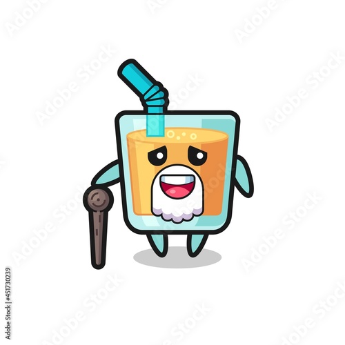 cute orange juice grandpa is holding a stick