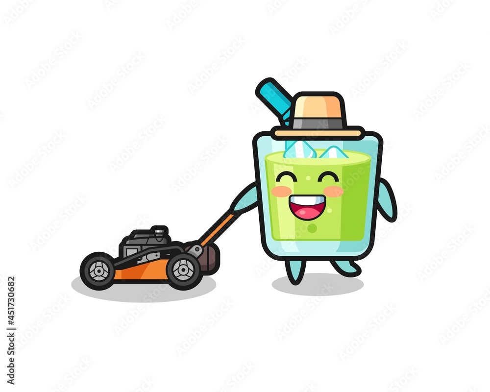 illustration of the melon juice character using lawn mower illustration of the melon juice character using lawn mower