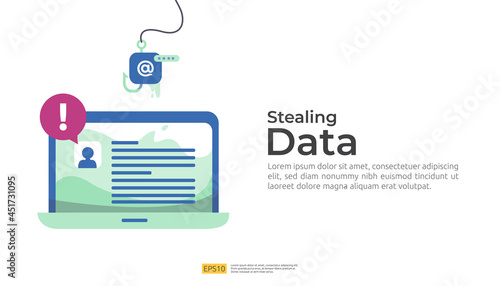 password phishing attack and stealing personal data concept. internet security for web landing page, banner, presentation, social, and print media template. Vector illustration