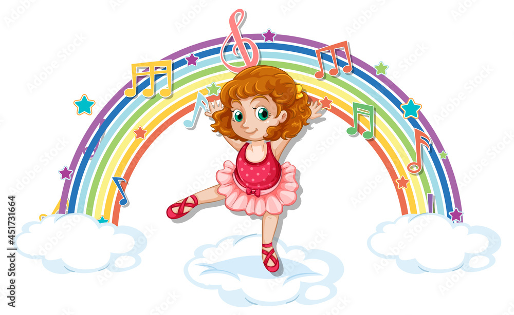 Ballerina dancing on the cloud with melody symbols on rainbow Ballerina dancing on the cloud with melody symbols on rainbow