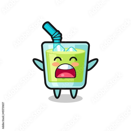 cute melon juice mascot with a yawn expression