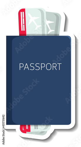 Passport with tickets cartoon sticker