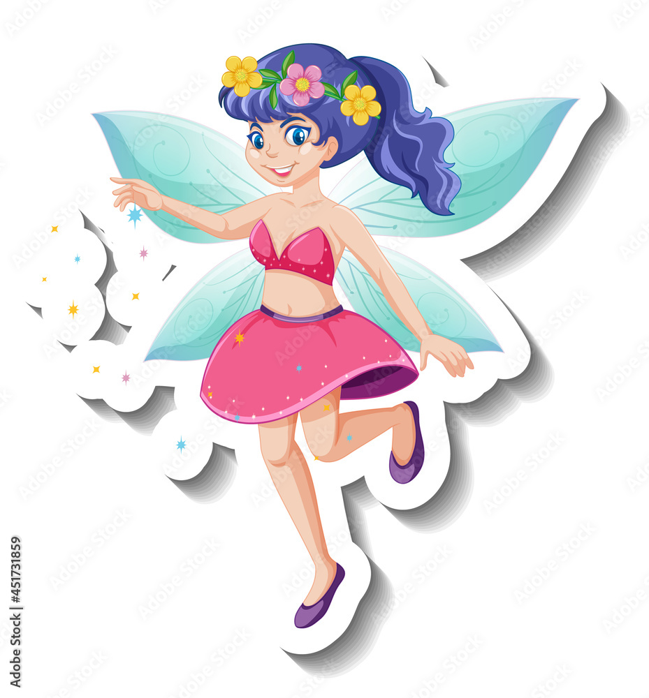 A sticker template with beautiful fairy cartoon character