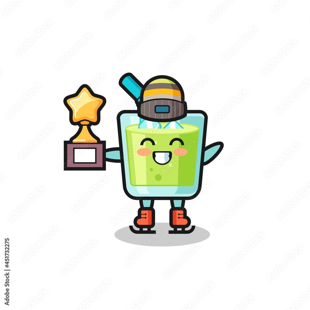 melon juice cartoon as an ice skating player hold winner trophy melon juice cartoon as an ice skating player hold winner trophy