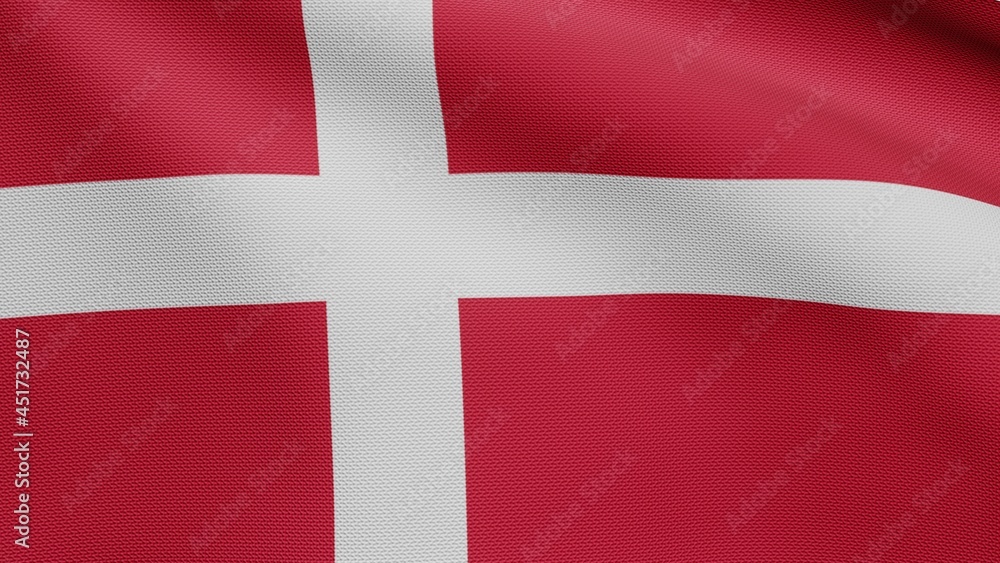 3D, Danish flag waving on wind. Close up of Denmark banner blowing soft silk. 3D, Danish flag waving on wind. Close up of Denmark banner blowing soft silk.