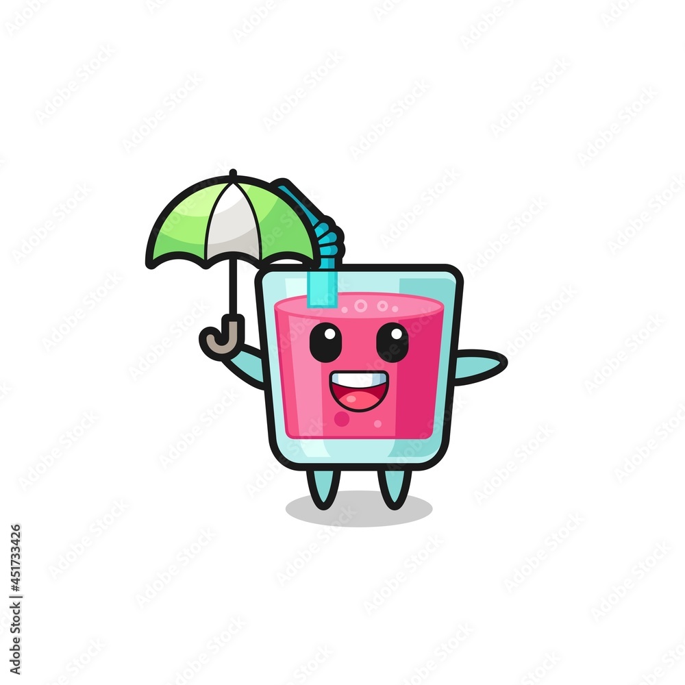 cute strawberry juice illustration holding an umbrella