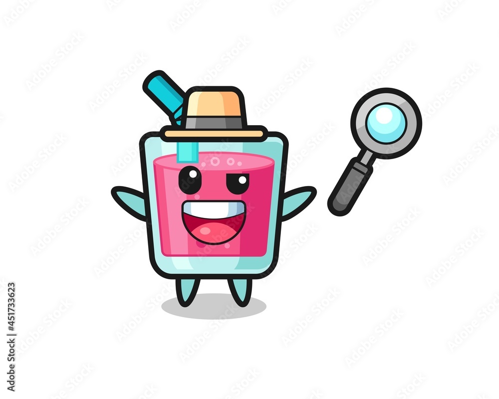 illustration of the strawberry juice mascot as a detective who manages to solve a case illustration of the strawberry juice mascot as a detective who manages to solve a case