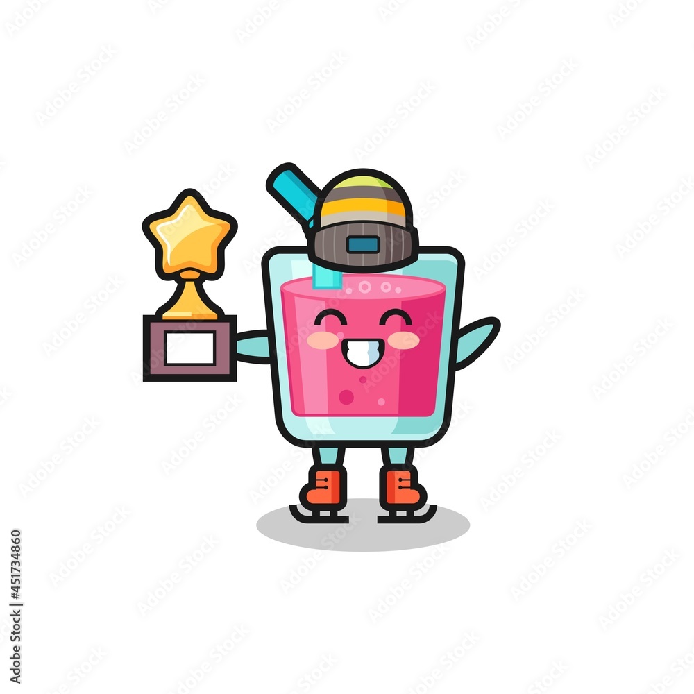 strawberry juice cartoon as an ice skating player hold winner trophy strawberry juice cartoon as an ice skating player hold winner trophy