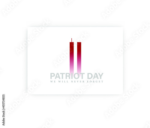 911 USA Never Forget September 11, 2001. Vector conceptual illustration for Patriot Day USA poster or banner. white background, red, blue colors