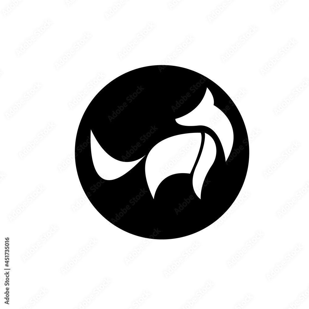 white fox on a black circle background icon logo
