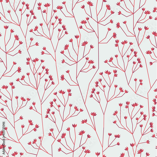 Herbal pattern on light background. Vector red flower herbarium. Dry plants ornament for textile, stationery, wrapping and wallpapers. Floral shapes.