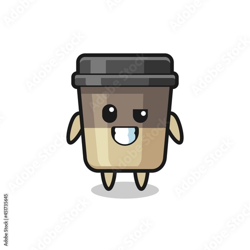 cute coffee cup mascot with an optimistic face