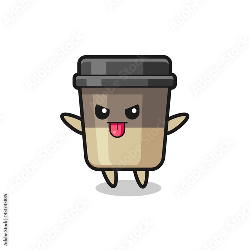 naughty coffee cup character in mocking pose