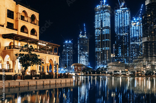 Night view of Downtown buildings near Burj Khalifa