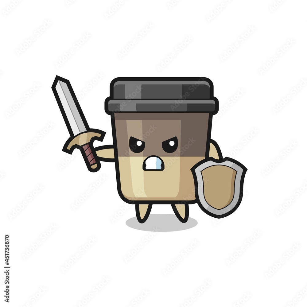 cute coffee cup soldier fighting with sword and shield cute coffee cup soldier fighting with sword and shield