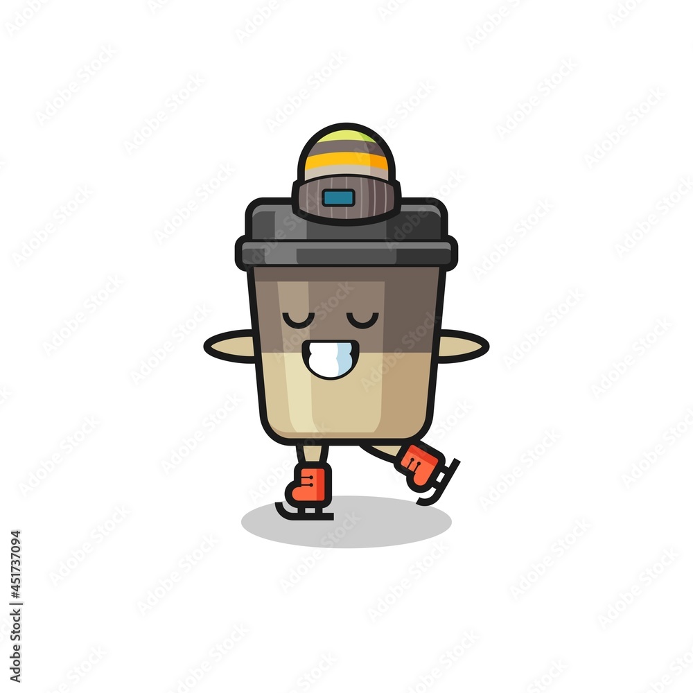 coffee cup cartoon as an ice skating player doing perform coffee cup cartoon as an ice skating player doing perform