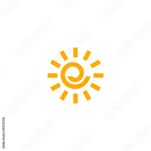 initial letter e with sun symbol logo design. minimal vector graphic alphabet template.