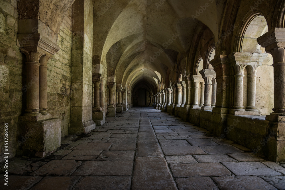 the archade of the fontenay abbey on the town of Montbard