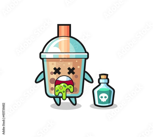 illustration of an bubble tea character vomiting due to poisoning