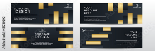 Black gold web banner wide background set. Digital Marketing webinar facebook cover banner template social media post