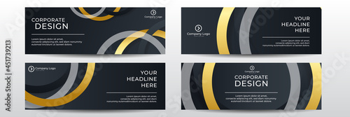 Black gold web banner wide background set. Digital Marketing webinar facebook cover banner template social media post