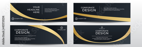 Black gold web banner wide background set. Digital Marketing webinar facebook cover banner template social media post