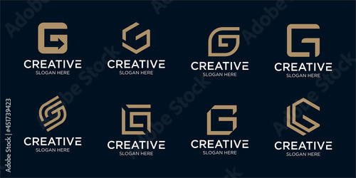 Set of creative letter G technology logo with abstract shape logo template and modern