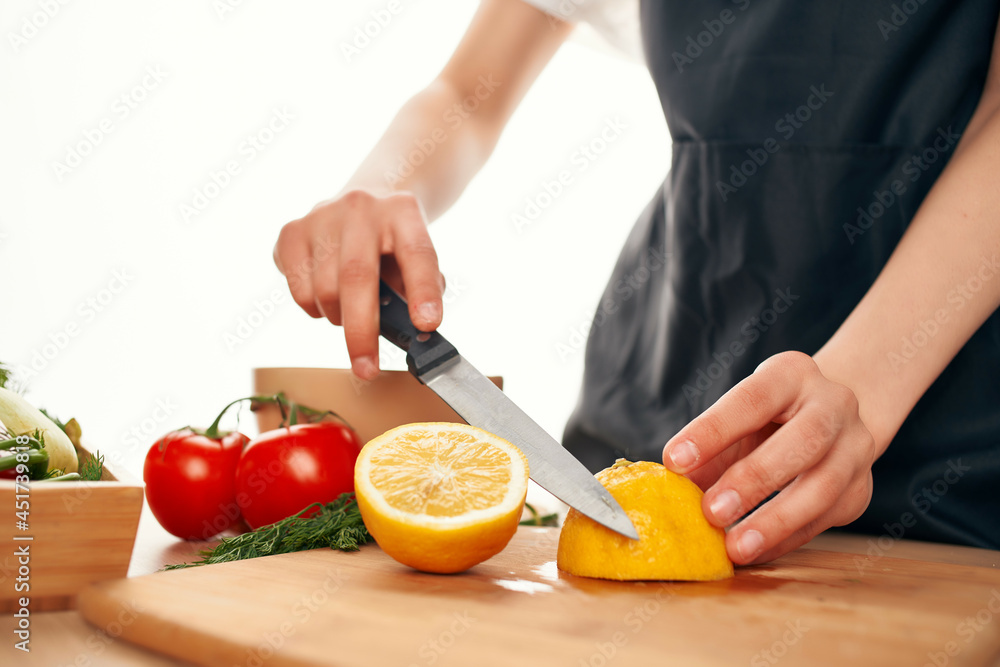 Cutting board lemon vitamins salad preparation kitchen Cutting board lemon vitamins salad preparation kitchen