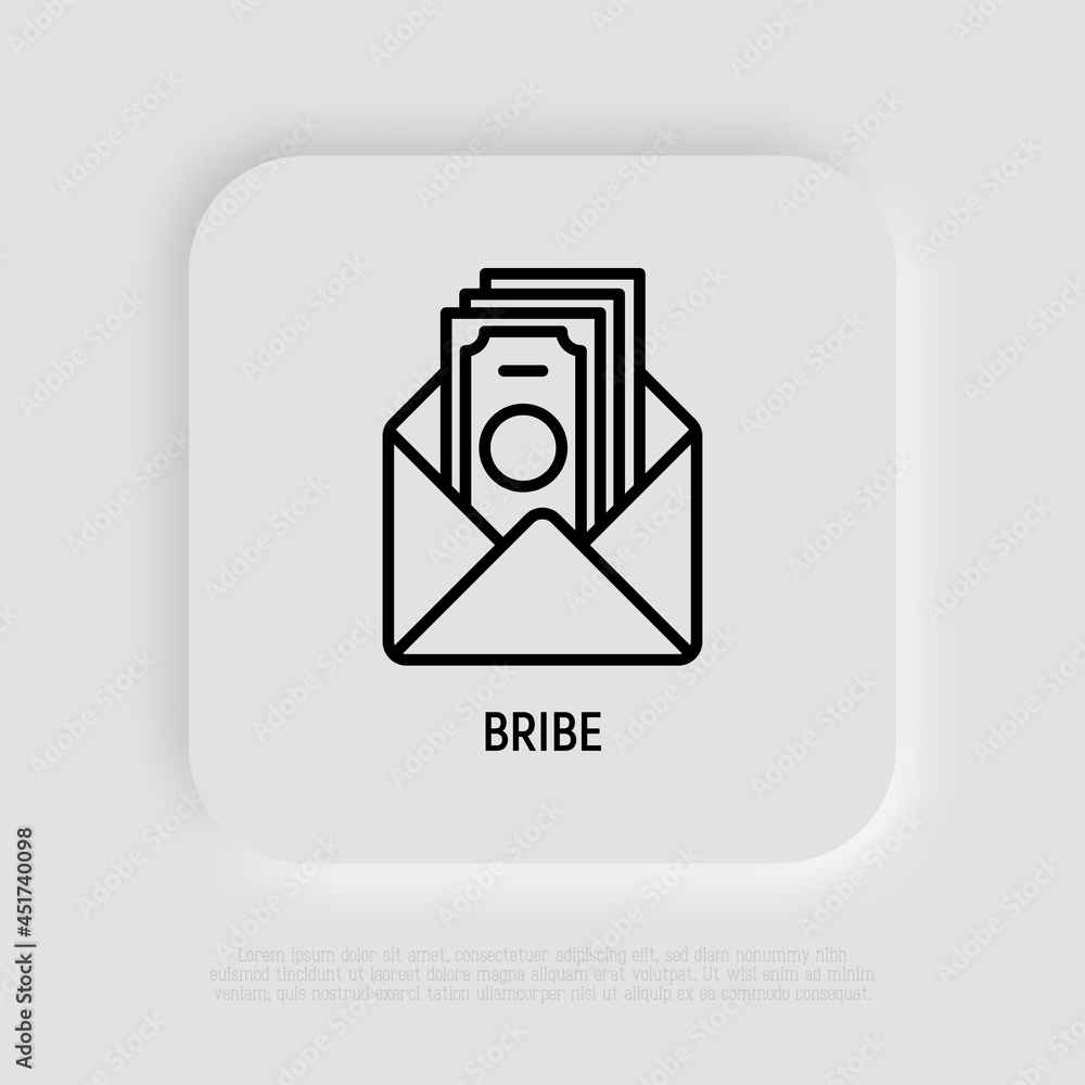 Bribe thin line icon, money in open envelope. Corruption. Modern vector illustration. Bribe thin line icon, money in open envelope. Corruption. Modern vector illustration.