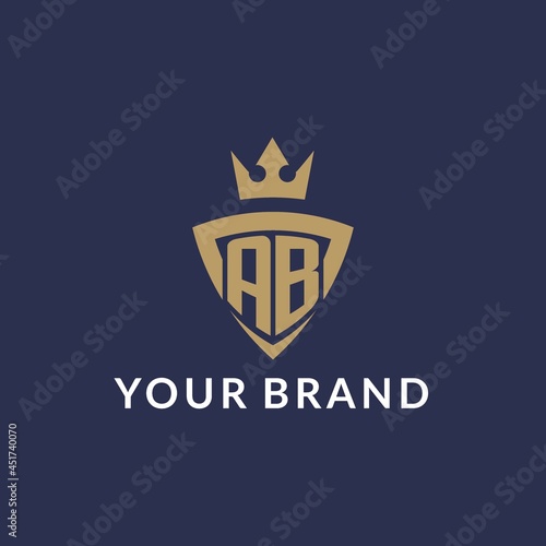 AB logo with shield and crown, monogram initial logo style