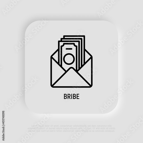 Bribe thin line icon, money in open envelope. Corruption. Modern vector illustration.