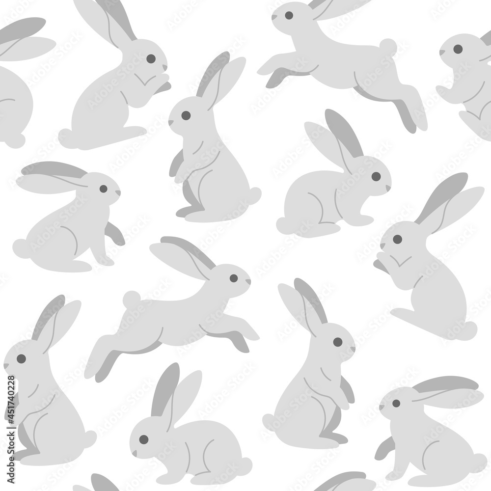 Simple seamless trendy animal pattern with silhouette of bunny. Cartoon vector illustration.