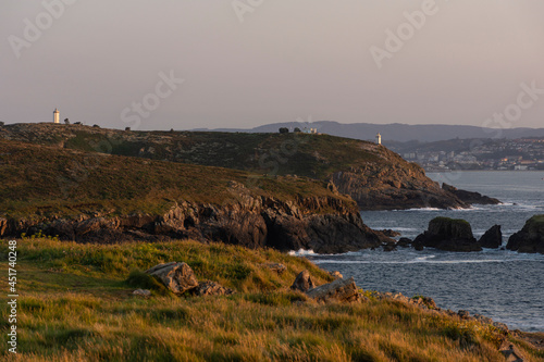 Lighthouses of Mera from Seixo Branco, in Oleiros, Galicia. View with cliffs of the Atlantic Ocean. High quality photo