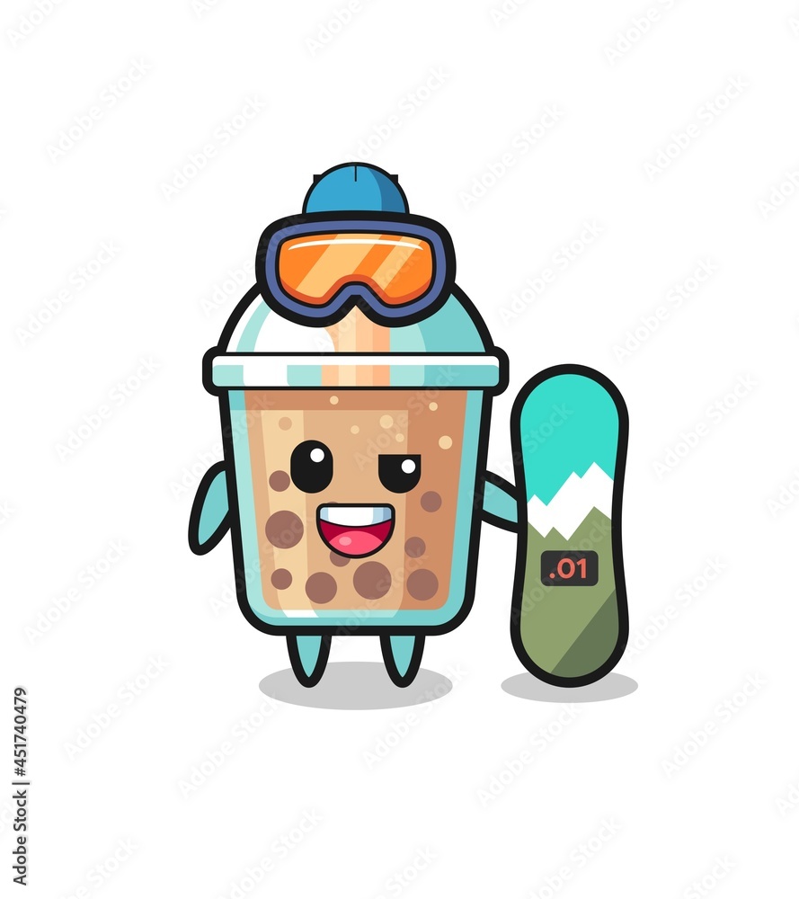 Illustration of bubble tea character with snowboarding style Illustration of bubble tea character with snowboarding style